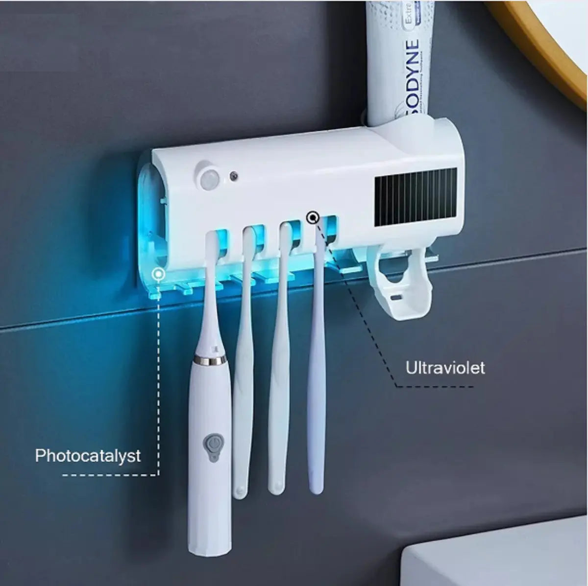 Esterilizador UV de cepillos con dispensador de crema dental