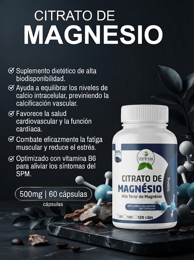 Citrato de Magnesio 500 mg - 60 Cápsulas | Alta Biodisponibilidad
